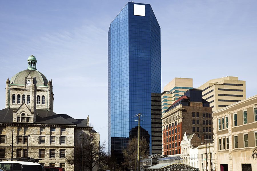 Lexington KY - Modern And Historic Buildings Against Blue Sky In Lexington Kentucky