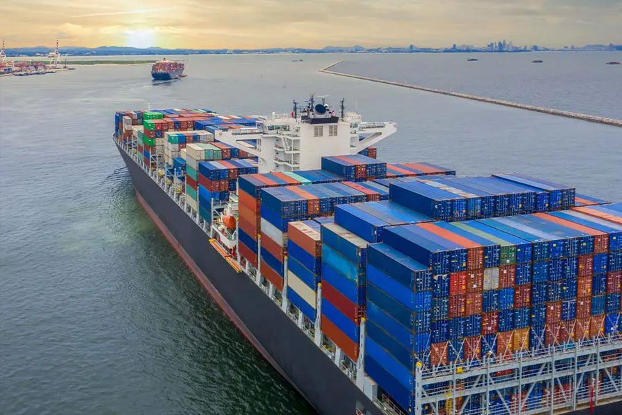 Ocean Marine Insurance - Container Freight Cargo Ship for Global Commerce Business Import Export Trade Logistics and Transportation Headed Overseas